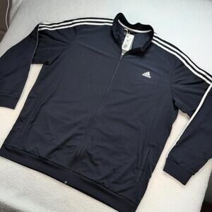 Adidas Men's 3XLT Tricot Track Top Warm-Up Jacket Full Zip Legend Ink Blue